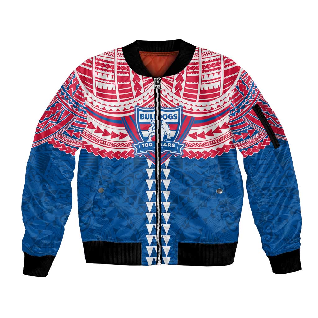 Personalized Western Bulldogs Sleeve Zip Bomber Jacket Polynesian Tribal Pattern Heritage Football