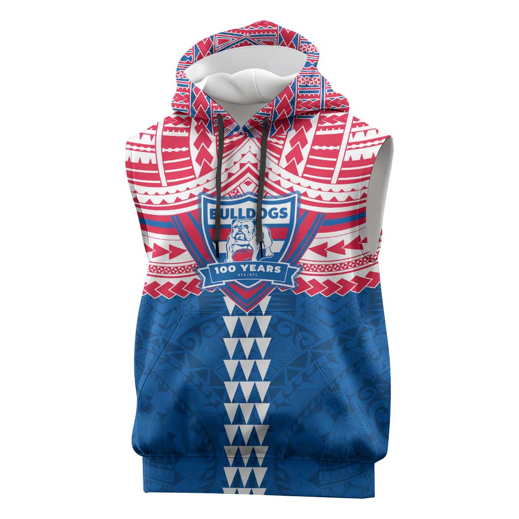 Personalized Western Bulldogs Sleeveless Hoodie Polynesian Tribal Pattern Heritage Football