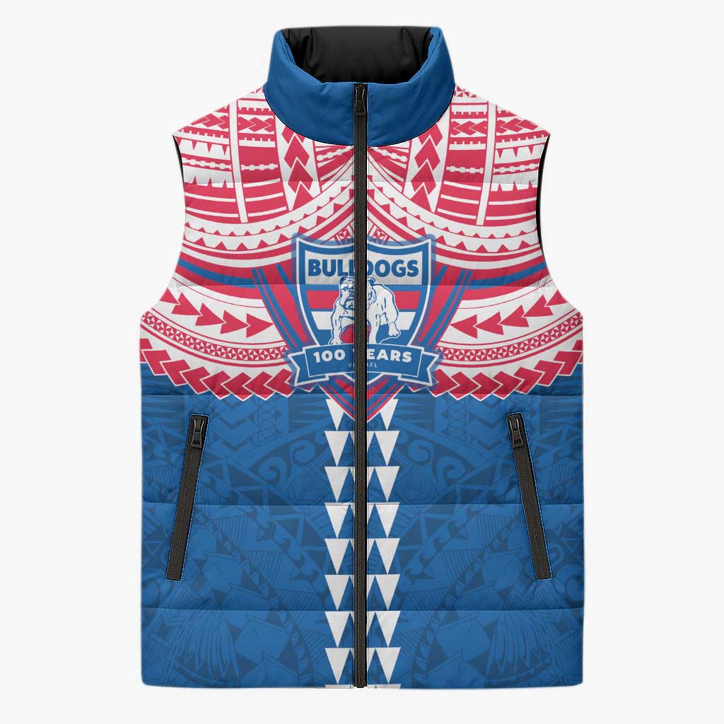 Personalized Western Bulldogs Sleeveless Puffer Jacket Polynesian Tribal Pattern Heritage Football