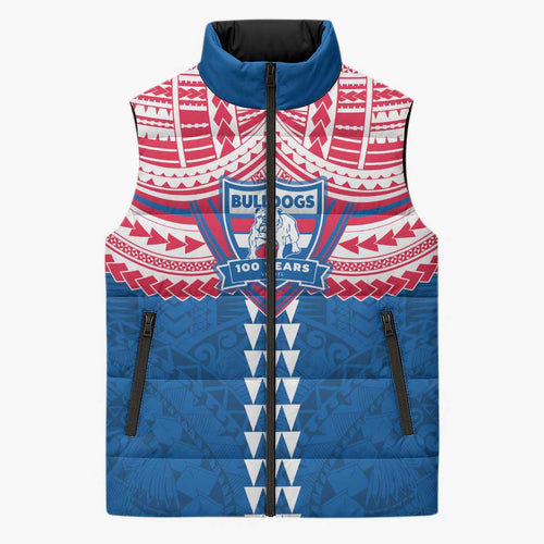 Personalized Western Bulldogs Sleeveless Puffer Jacket Polynesian Tribal Pattern Heritage Football