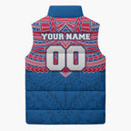 Personalized Western Bulldogs Sleeveless Puffer Jacket Polynesian Tribal Pattern Heritage Football