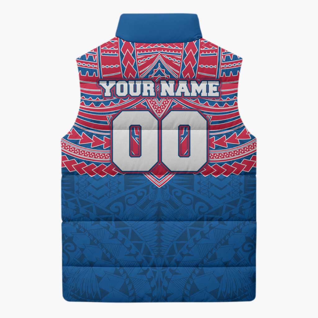 Personalized Western Bulldogs Sleeveless Puffer Jacket Polynesian Tribal Pattern Heritage Football