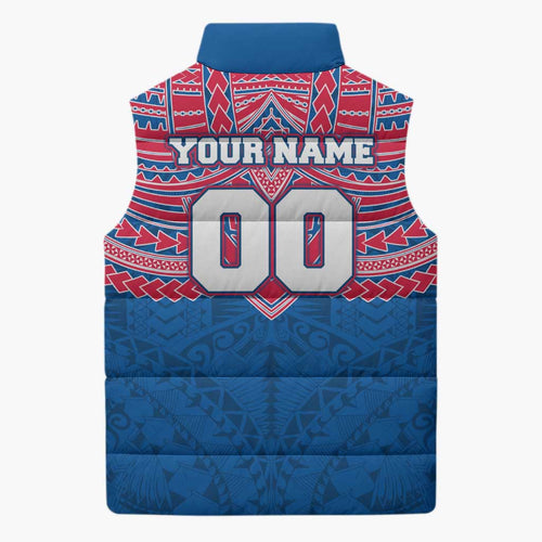 Personalized Western Bulldogs Sleeveless Puffer Jacket Polynesian Tribal Pattern Heritage Football