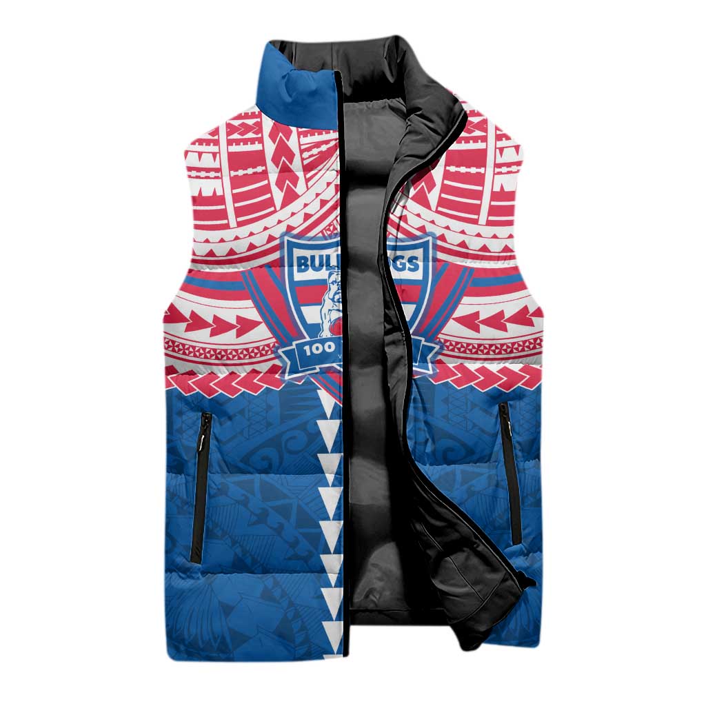 Personalized Western Bulldogs Sleeveless Puffer Jacket Polynesian Tribal Pattern Heritage Football