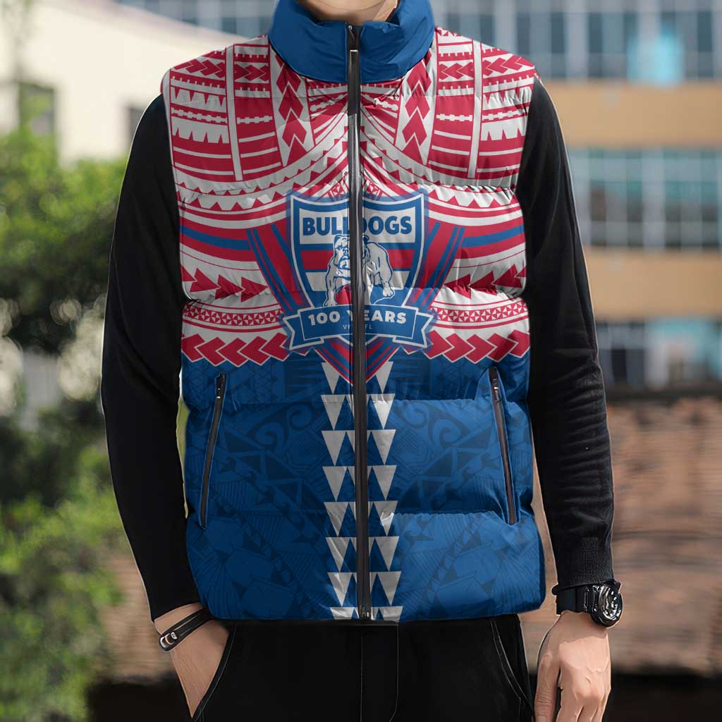 Personalized Western Bulldogs Sleeveless Puffer Jacket Polynesian Tribal Pattern Heritage Football