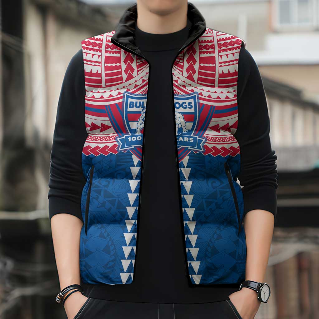Personalized Western Bulldogs Sleeveless Puffer Jacket Polynesian Tribal Pattern Heritage Football