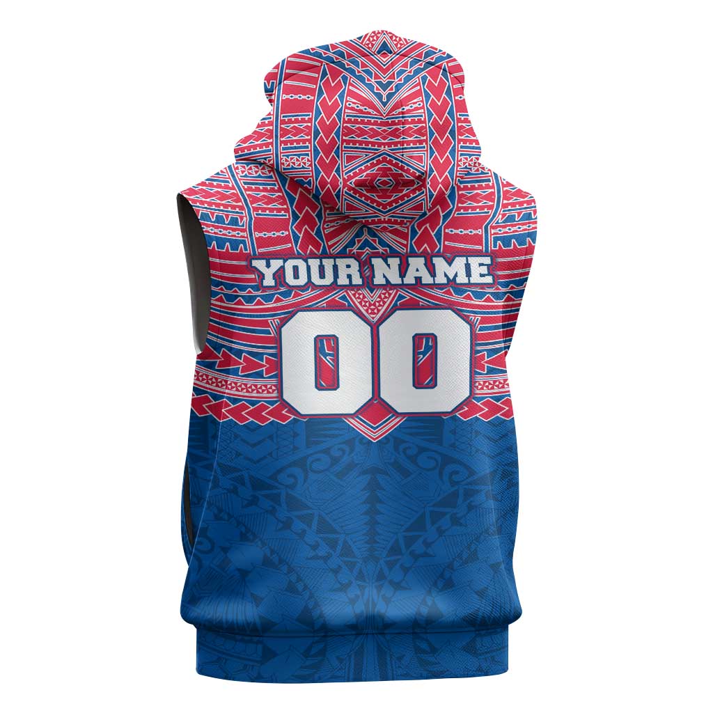 Personalized Western Bulldogs Sleeveless Zip Hoodie Polynesian Tribal Pattern Heritage Football