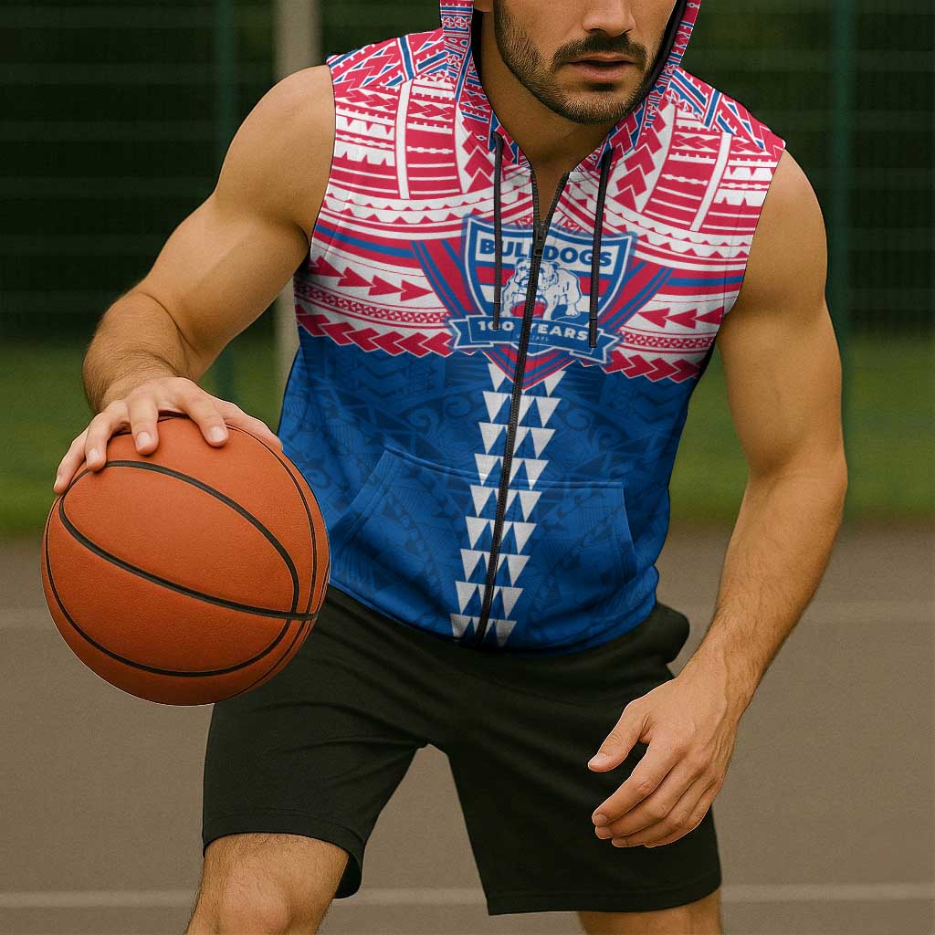 Personalized Western Bulldogs Sleeveless Zip Hoodie Polynesian Tribal Pattern Heritage Football