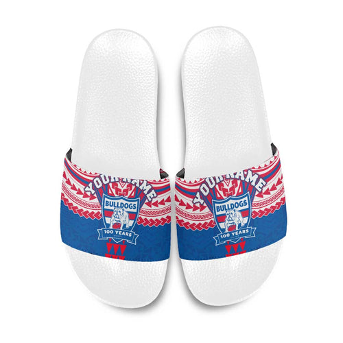 Personalized Western Bulldogs Slide Sandals Polynesian Tribal Pattern Heritage Football