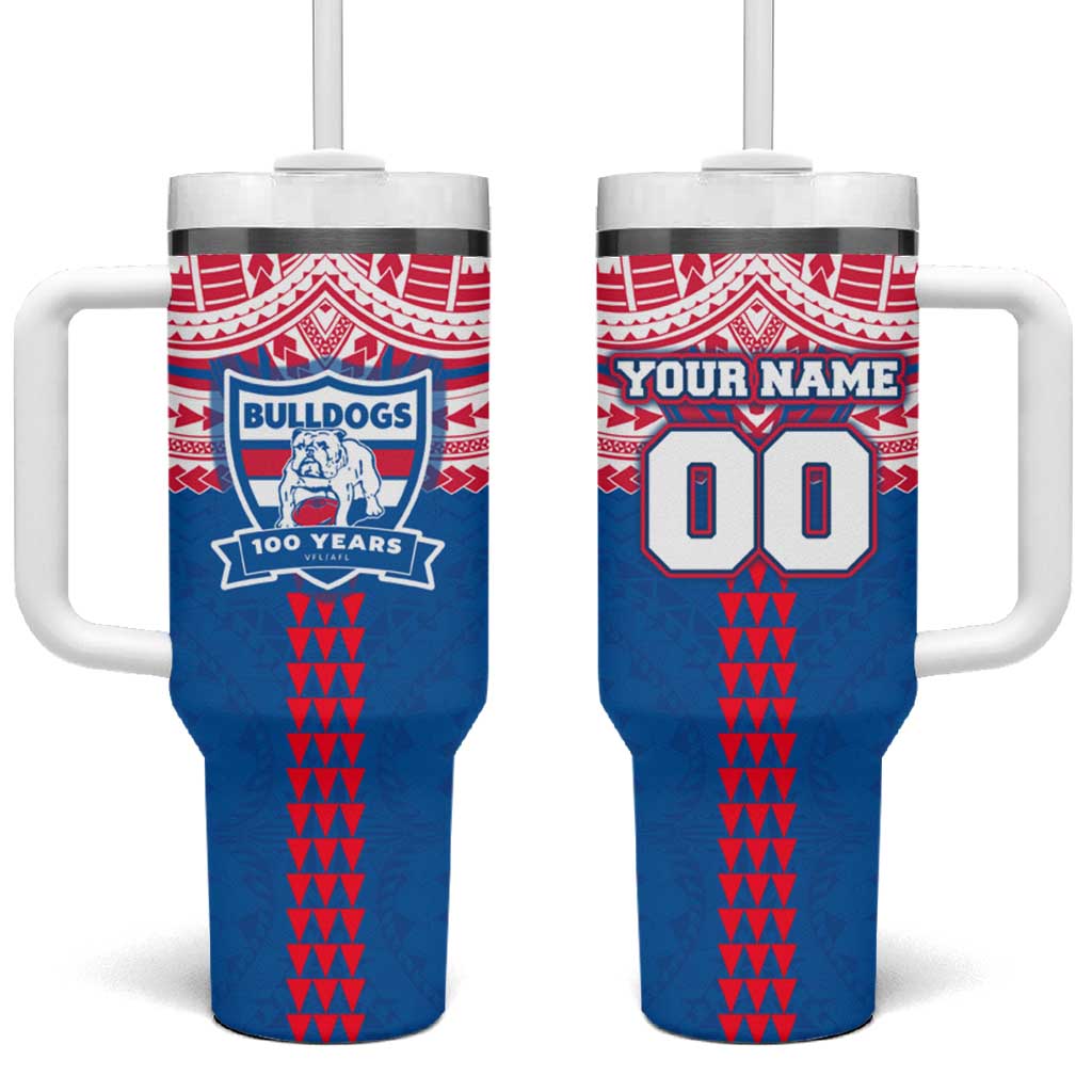 Personalized Western Bulldogs Tumbler With Handle Polynesian Tribal Pattern Heritage Football