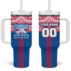 Personalized Western Bulldogs Tumbler With Handle Polynesian Tribal Pattern Heritage Football