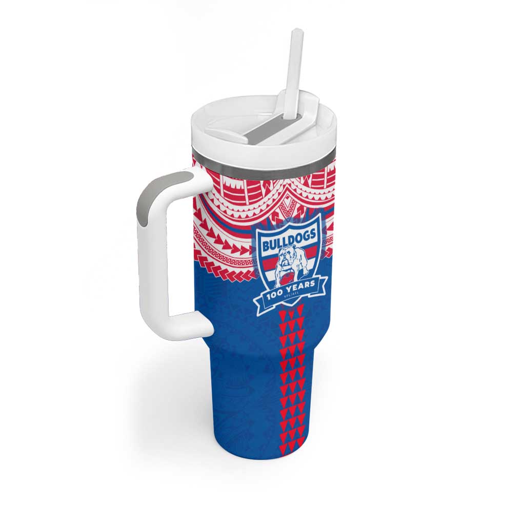 Personalized Western Bulldogs Tumbler With Handle Polynesian Tribal Pattern Heritage Football