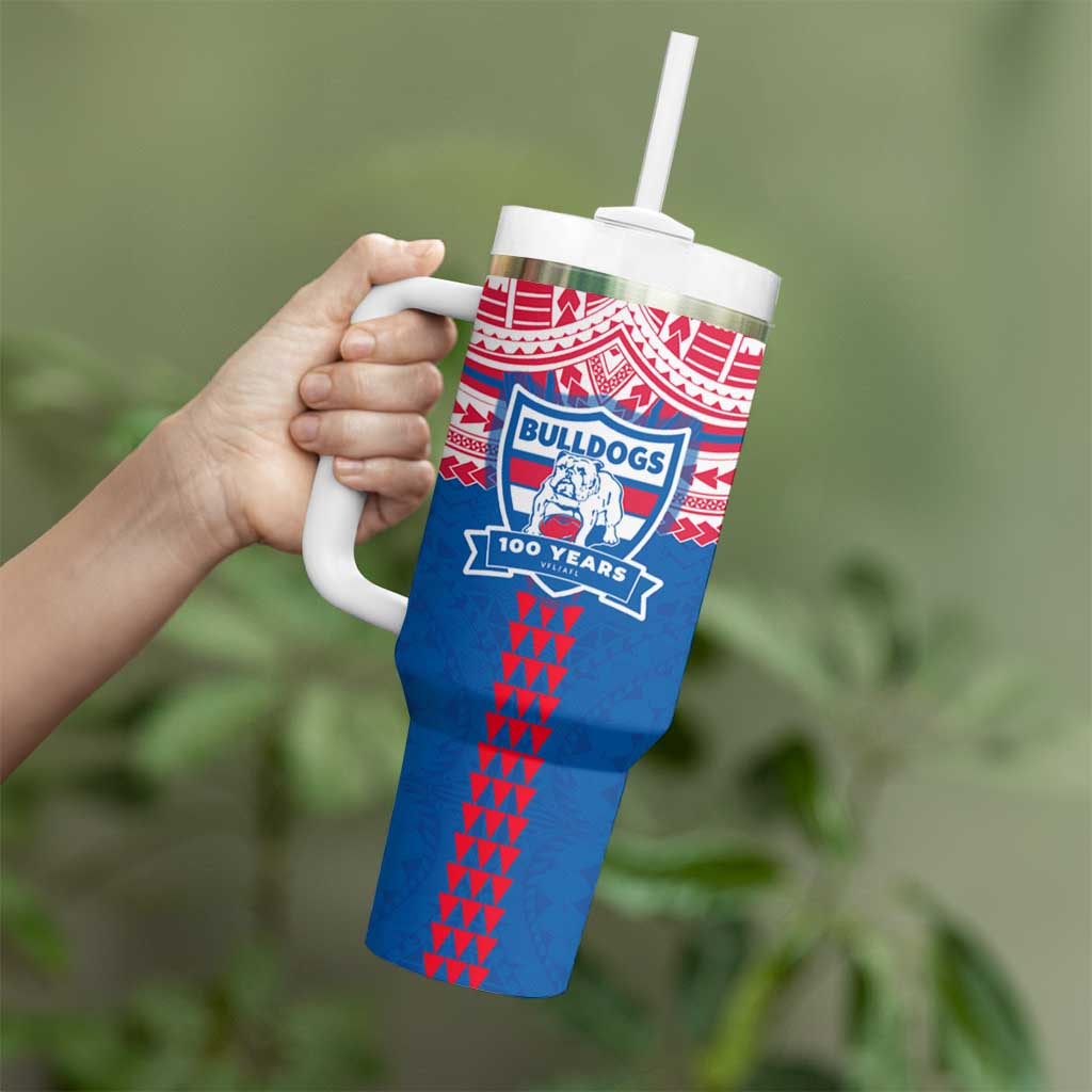 Personalized Western Bulldogs Tumbler With Handle Polynesian Tribal Pattern Heritage Football
