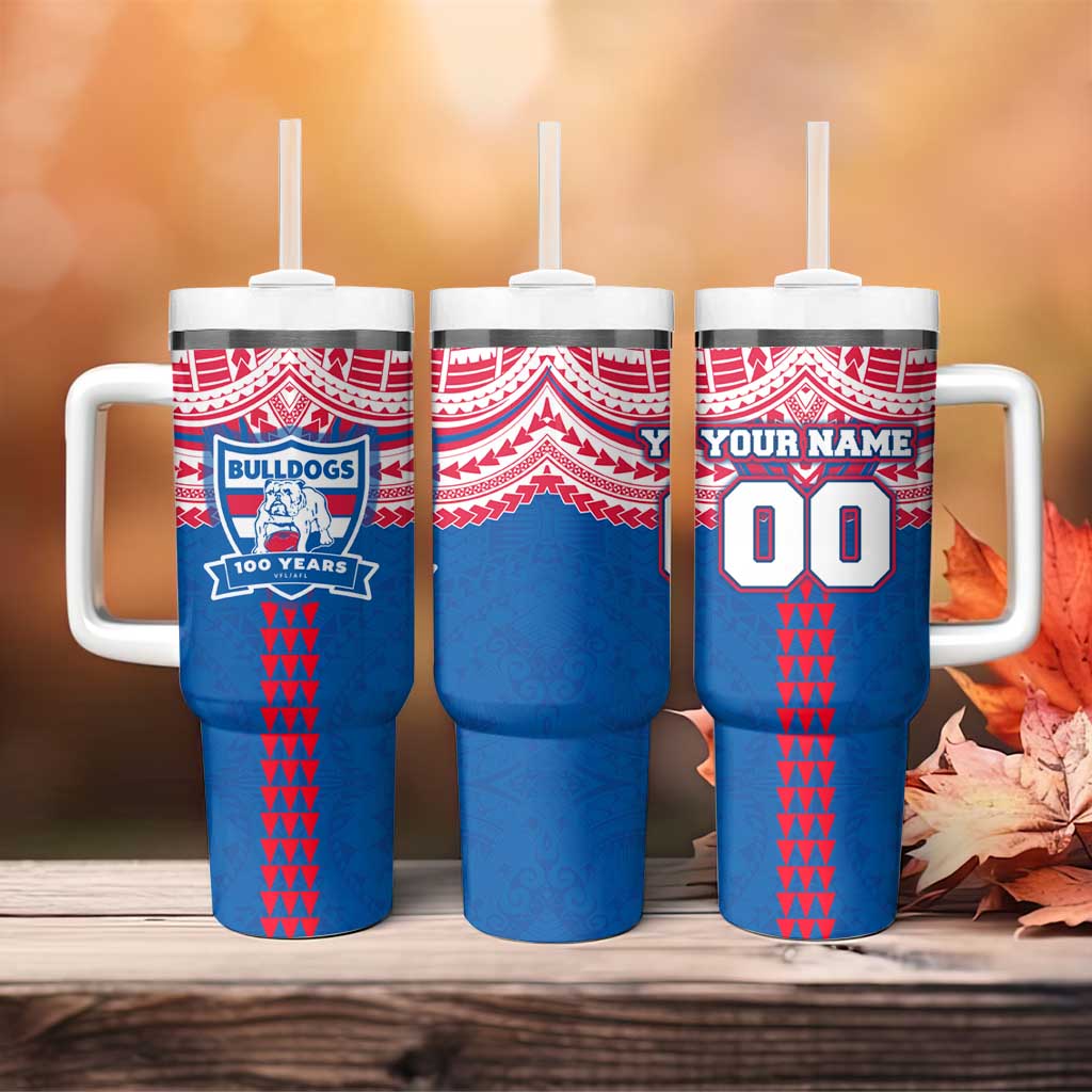 Personalized Western Bulldogs Tumbler With Handle Polynesian Tribal Pattern Heritage Football