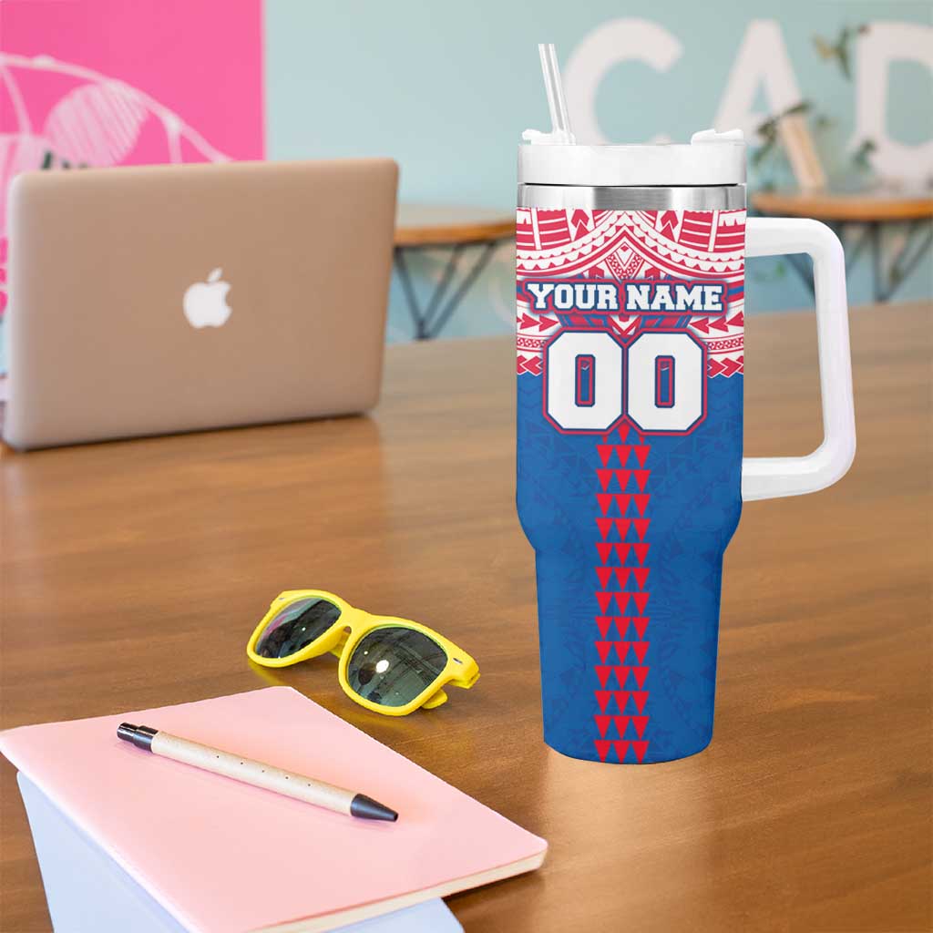 Personalized Western Bulldogs Tumbler With Handle Polynesian Tribal Pattern Heritage Football