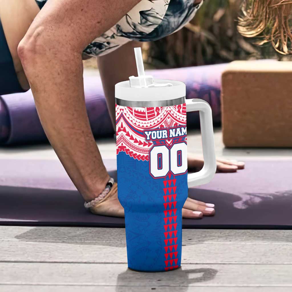 Personalized Western Bulldogs Tumbler With Handle Polynesian Tribal Pattern Heritage Football