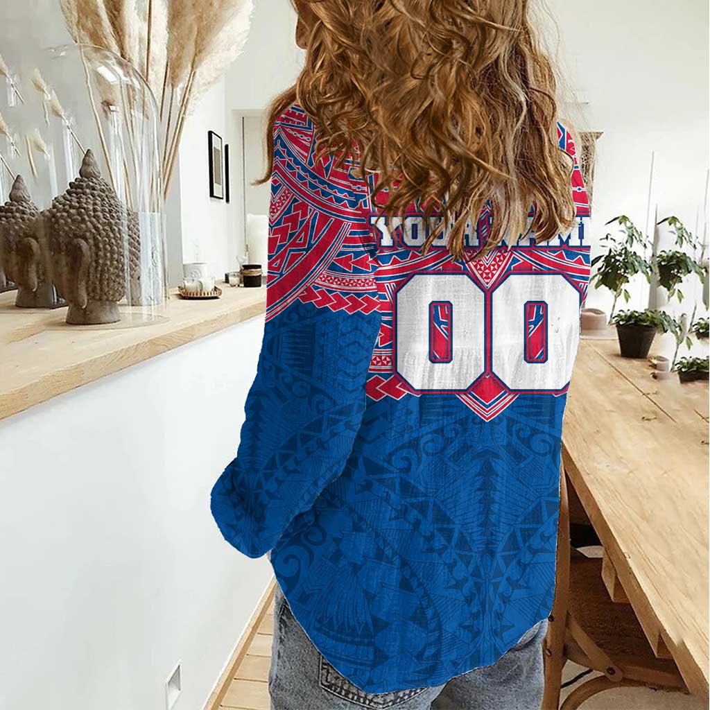 Personalized Western Bulldogs Women Casual Shirt Polynesian Tribal Pattern Heritage Football