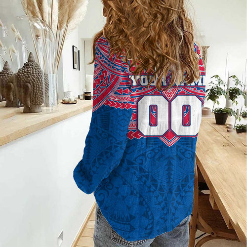 Personalized Western Bulldogs Women Casual Shirt Polynesian Tribal Pattern Heritage Football