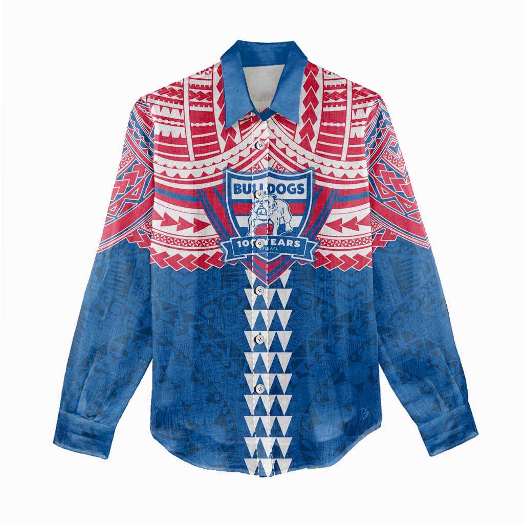Personalized Western Bulldogs Women Casual Shirt Polynesian Tribal Pattern Heritage Football