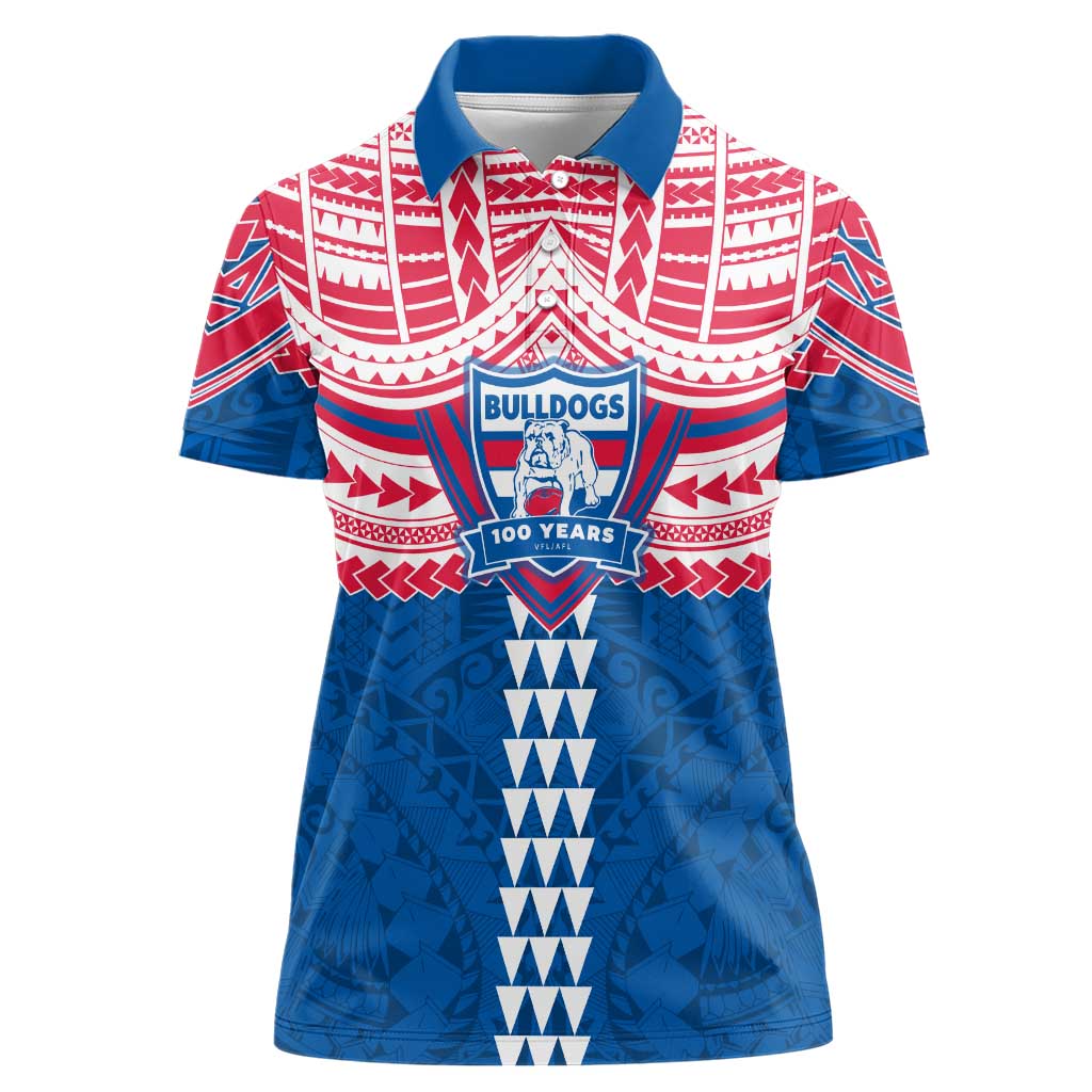 Personalized Western Bulldogs Women Polo Shirt Polynesian Tribal Pattern Heritage Football