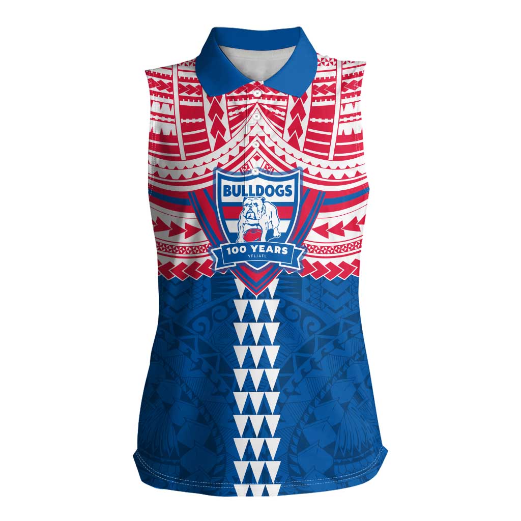 Personalized Western Bulldogs Women Sleeveless Polo Shirt Polynesian Tribal Pattern Heritage Football