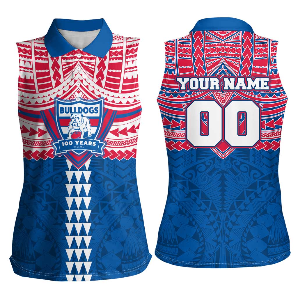 Personalized Western Bulldogs Women Sleeveless Polo Shirt Polynesian Tribal Pattern Heritage Football