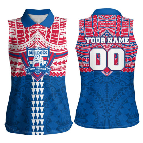 Personalized Western Bulldogs Women Sleeveless Polo Shirt Polynesian Tribal Pattern Heritage Football