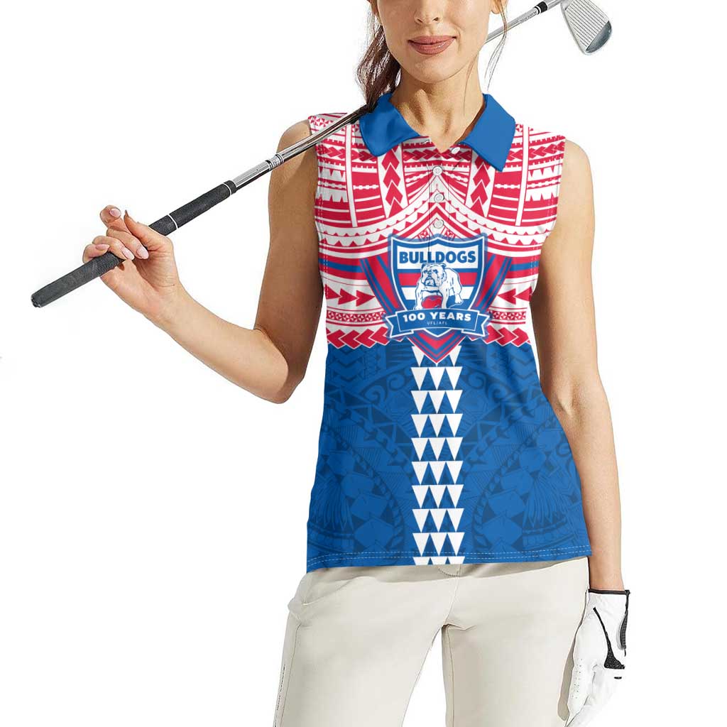 Personalized Western Bulldogs Women Sleeveless Polo Shirt Polynesian Tribal Pattern Heritage Football