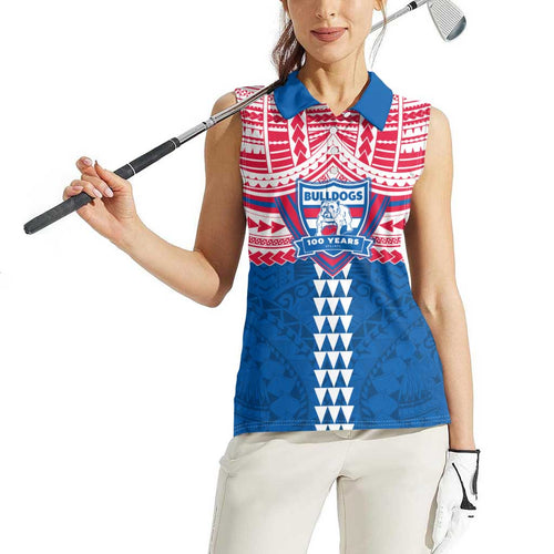 Personalized Western Bulldogs Women Sleeveless Polo Shirt Polynesian Tribal Pattern Heritage Football
