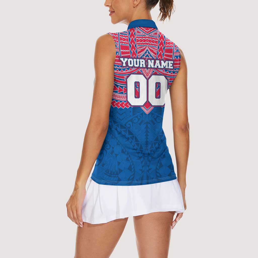 Personalized Western Bulldogs Women Sleeveless Polo Shirt Polynesian Tribal Pattern Heritage Football