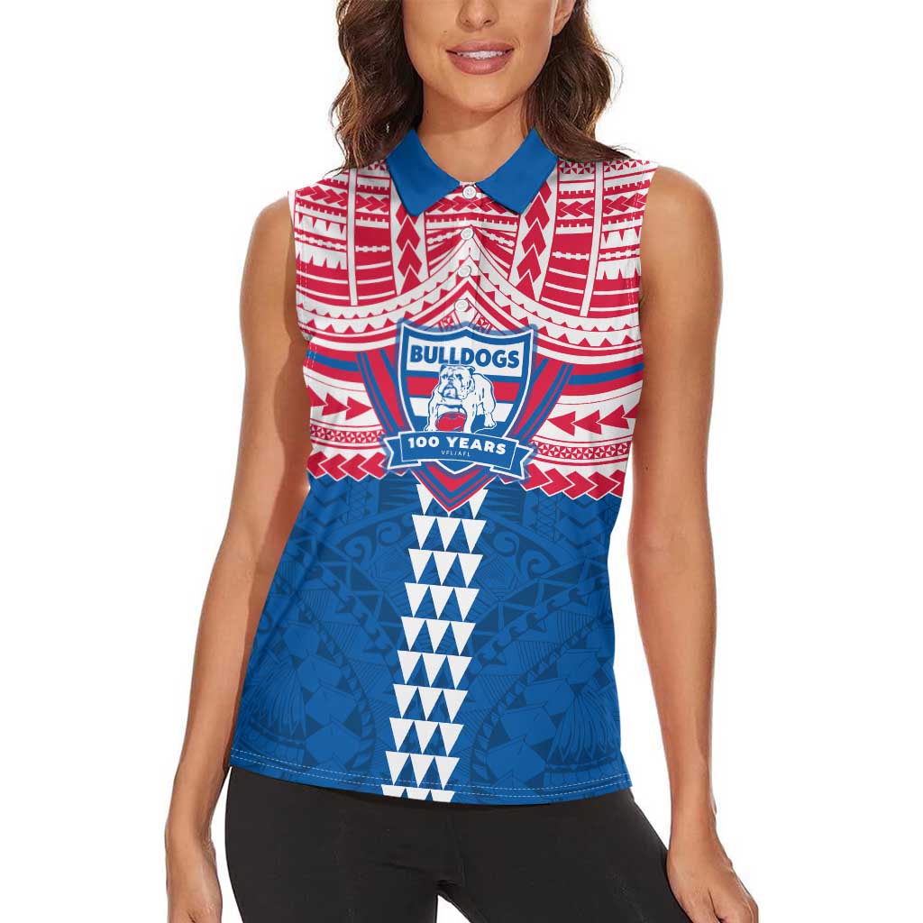 Personalized Western Bulldogs Women Sleeveless Polo Shirt Polynesian Tribal Pattern Heritage Football