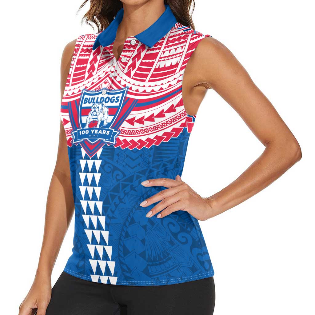 Personalized Western Bulldogs Women Sleeveless Polo Shirt Polynesian Tribal Pattern Heritage Football