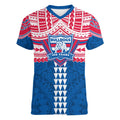 Personalized Western Bulldogs Women V-Neck T-Shirt Polynesian Tribal Pattern Heritage Football