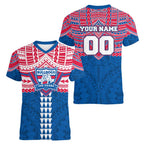 Personalized Western Bulldogs Women V-Neck T-Shirt Polynesian Tribal Pattern Heritage Football