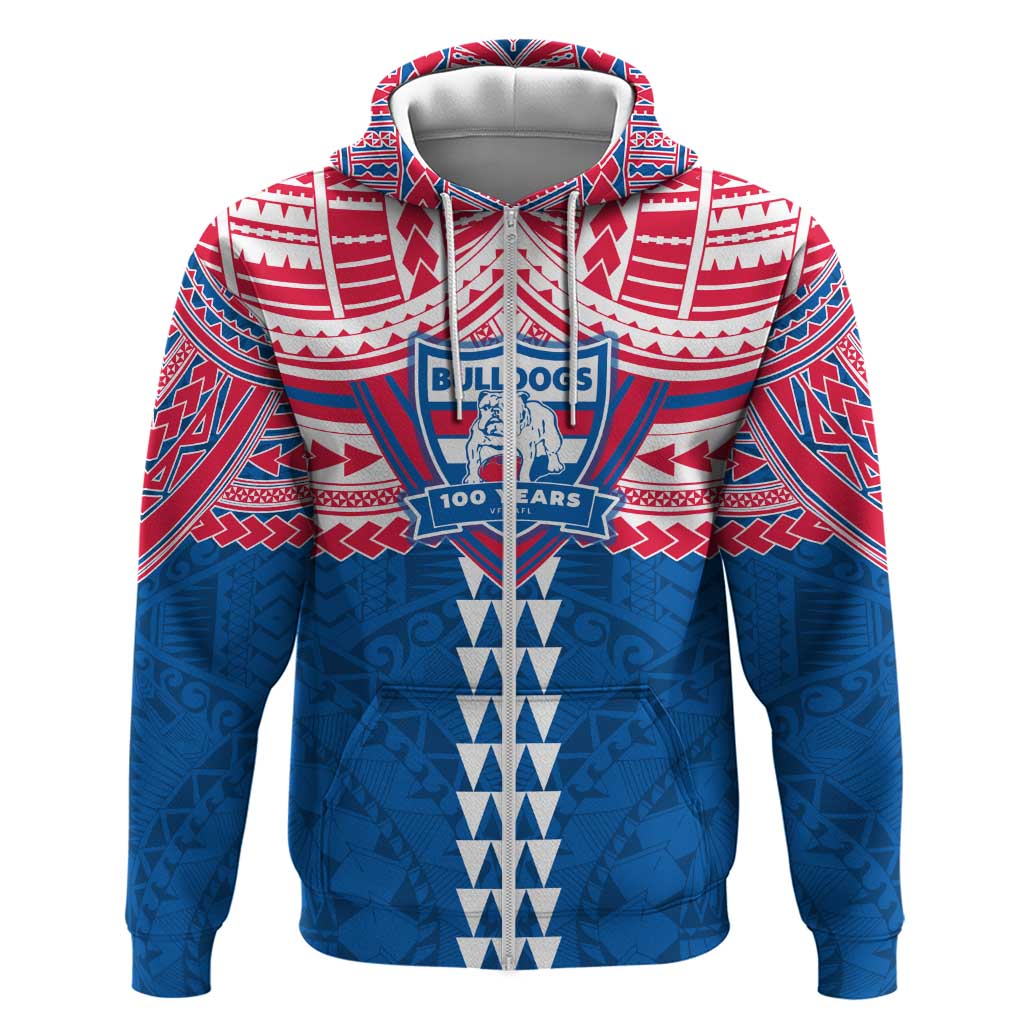 Personalized Western Bulldogs Zip Hoodie Polynesian Tribal Pattern Heritage Football