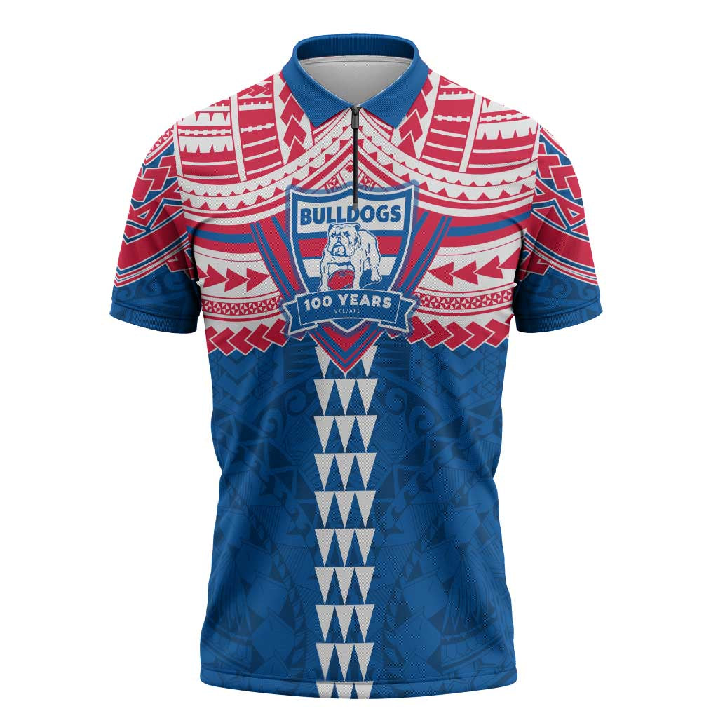 Personalized Western Bulldogs Zipper Polo Shirt Polynesian Tribal Pattern Heritage Football