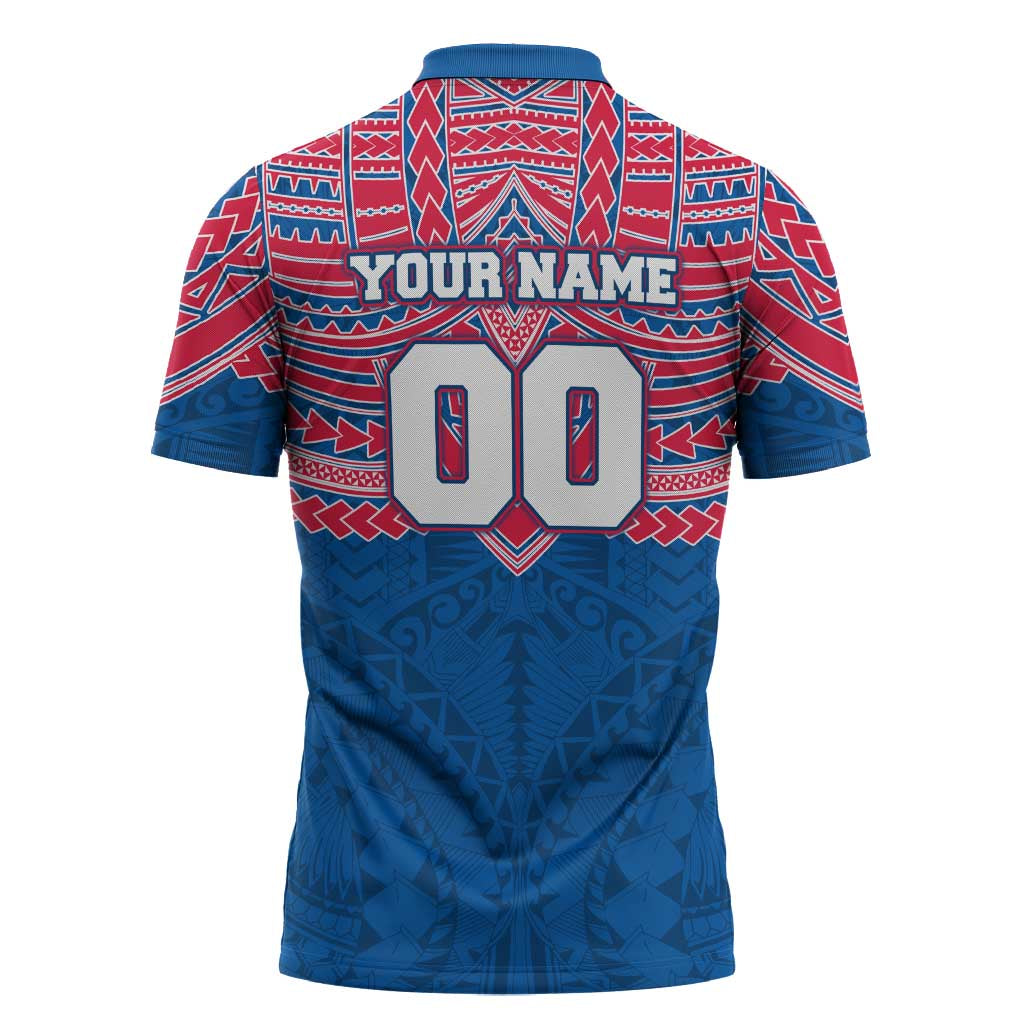 Personalized Western Bulldogs Zipper Polo Shirt Polynesian Tribal Pattern Heritage Football