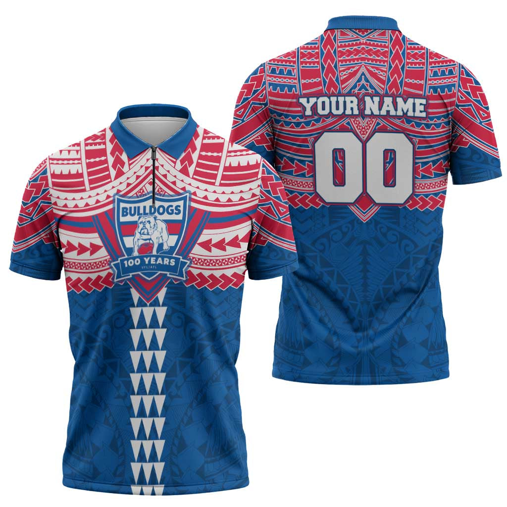 Personalized Western Bulldogs Zipper Polo Shirt Polynesian Tribal Pattern Heritage Football