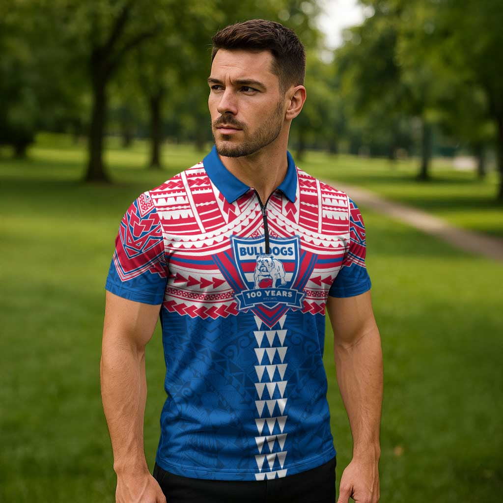 Personalized Western Bulldogs Zipper Polo Shirt Polynesian Tribal Pattern Heritage Football