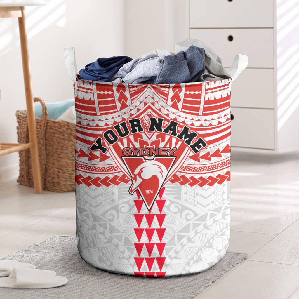 Personalized Sydney Swans Laundry Basket Polynesian Tribal Pattern Heritage Football