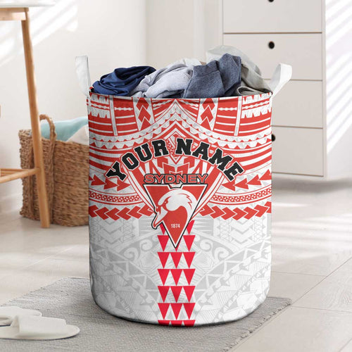 Personalized Sydney Swans Laundry Basket Polynesian Tribal Pattern Heritage Football