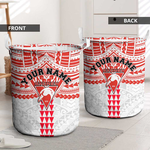 Personalized Sydney Swans Laundry Basket Polynesian Tribal Pattern Heritage Football