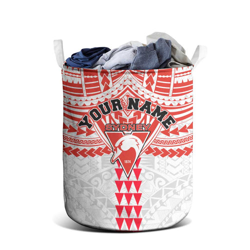 Personalized Sydney Swans Laundry Basket Polynesian Tribal Pattern Heritage Football