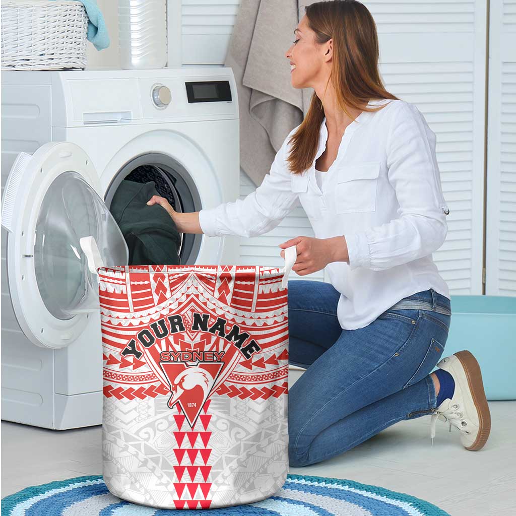 Personalized Sydney Swans Laundry Basket Polynesian Tribal Pattern Heritage Football