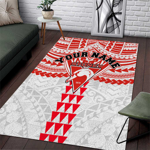 Personalized Sydney Swans Area Rug Polynesian Tribal Pattern Heritage Football
