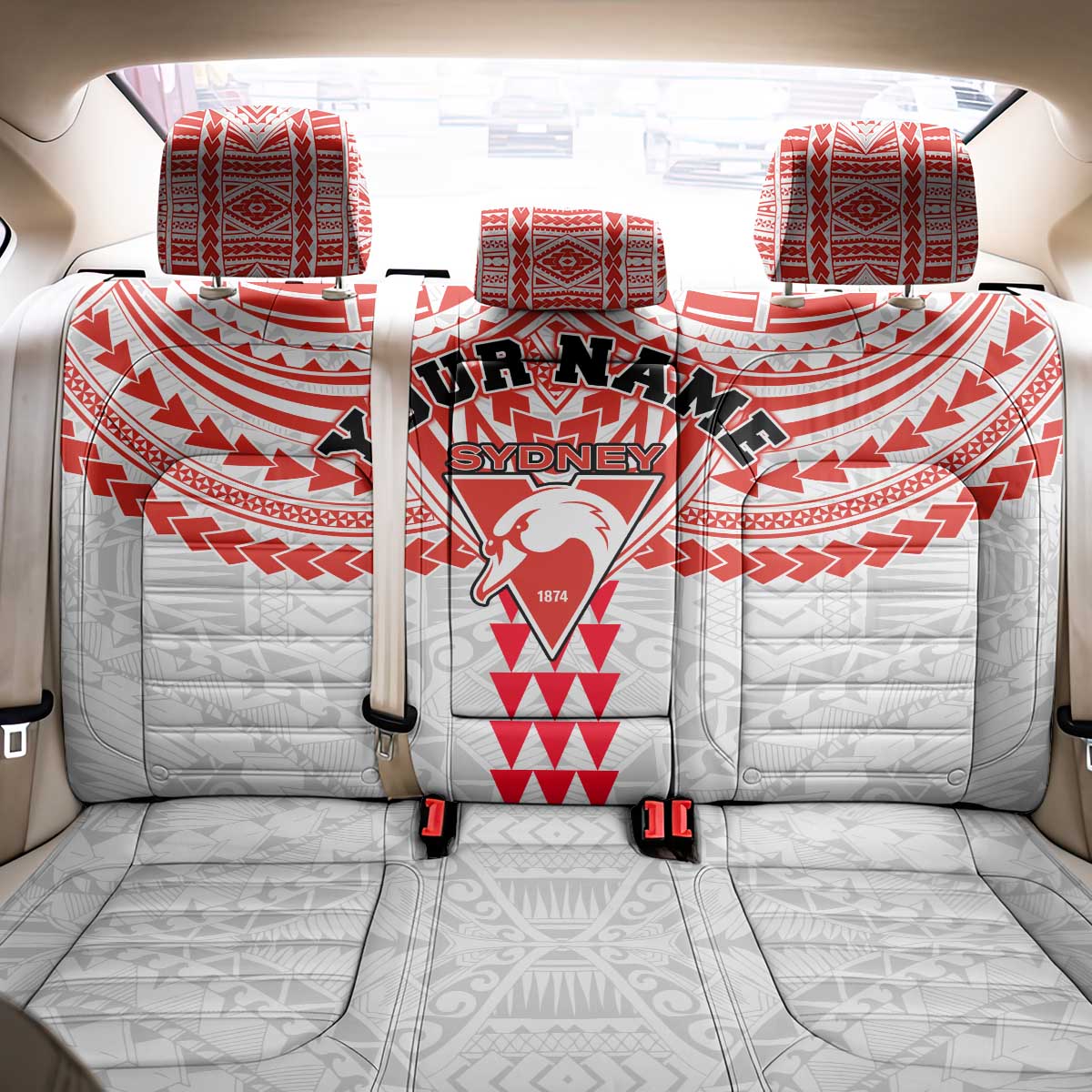 Personalized Sydney Swans Back Car Seat Cover Polynesian Tribal Pattern Heritage Football