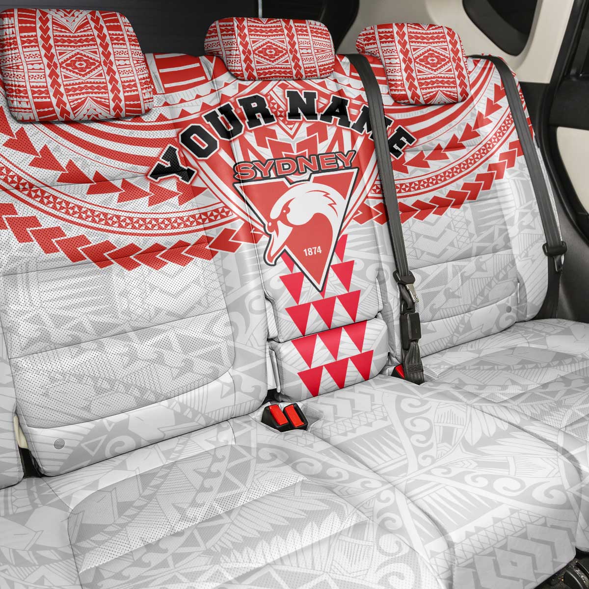 Personalized Sydney Swans Back Car Seat Cover Polynesian Tribal Pattern Heritage Football