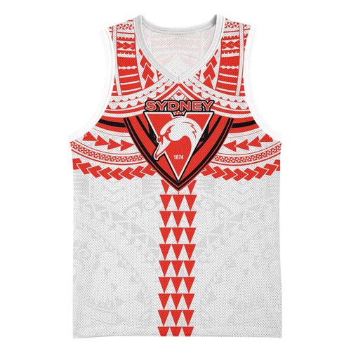 Personalized Sydney Swans Basketball Jersey Polynesian Tribal Pattern Heritage Football