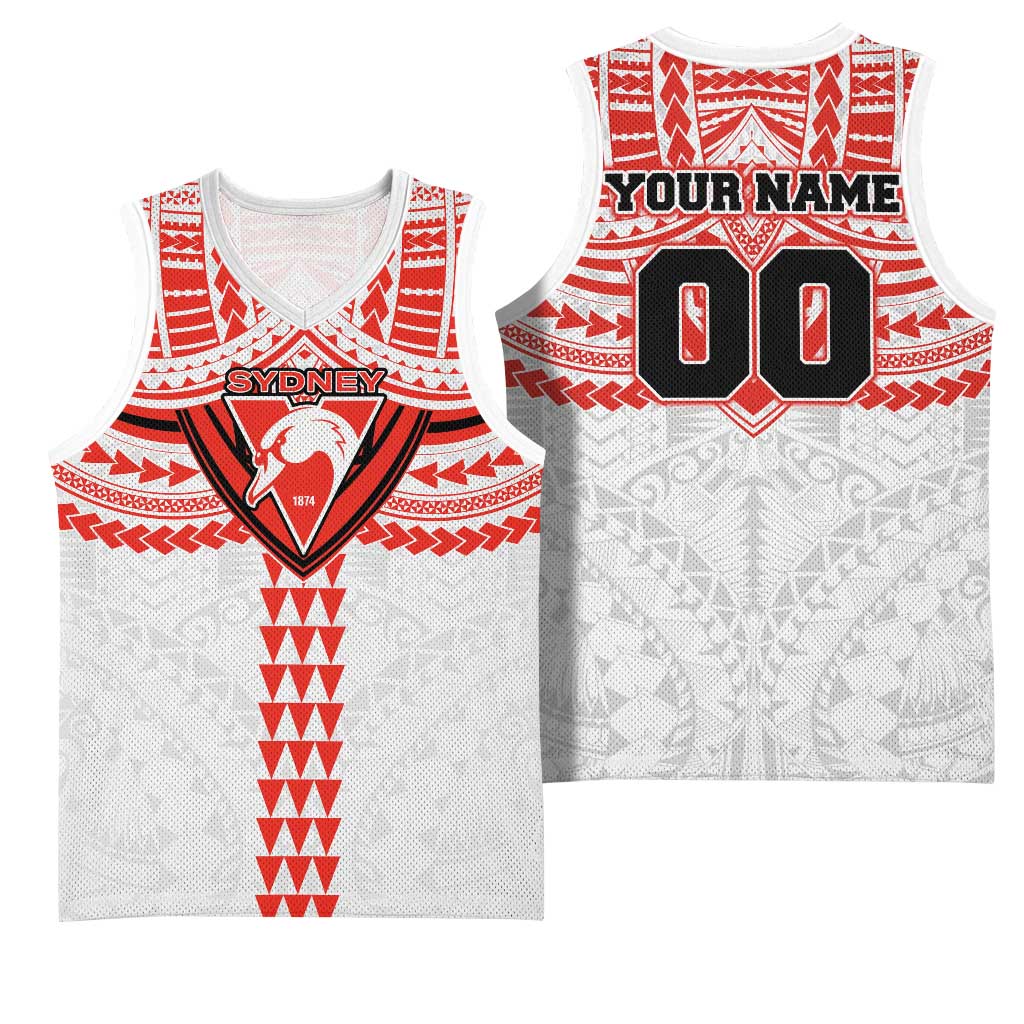 Personalized Sydney Swans Basketball Jersey Polynesian Tribal Pattern Heritage Football