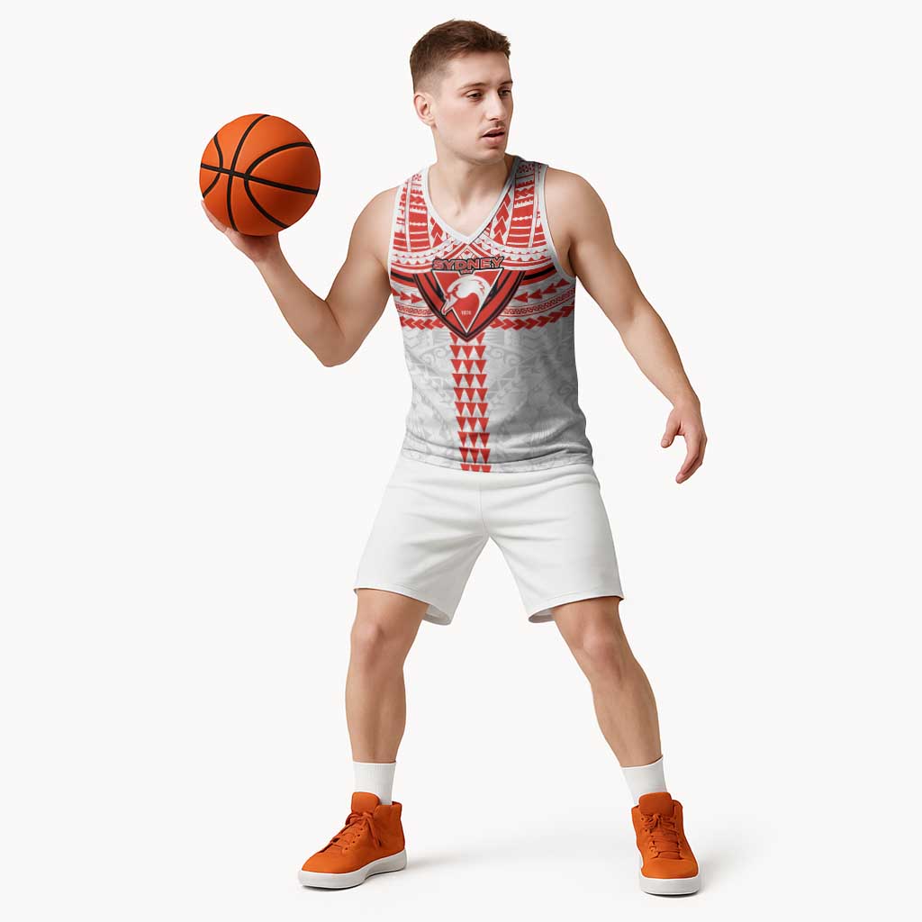 Personalized Sydney Swans Basketball Jersey Polynesian Tribal Pattern Heritage Football